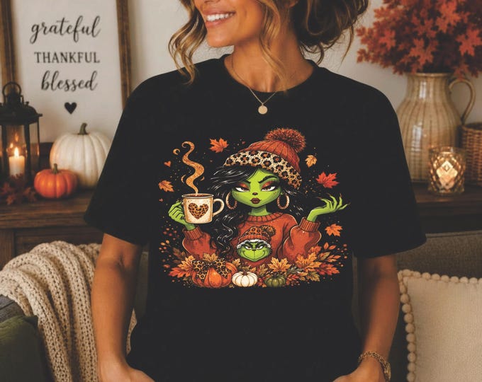 Female Grinch Autumn Vibes T-Shirt – Grinchy Fall Graphic Tee