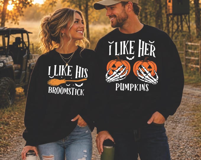 I Like His Broomstick I Like Her Pumpkins PNG, Funny Halloween Couple Matching Design, Spooky Fall Digital Download, Cute Halloween PNG