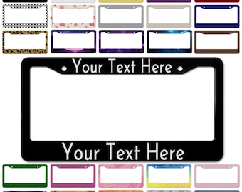 Customizable Aluminum License Plate Frame | Personalized Car Tag Holder w/ Screw Caps (Text, Color, Font, and Logo)
