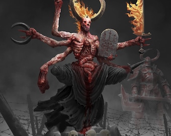 Stregone demoniaco dalle braccia multiple STL - Miniatura di abominio lovecraftiano - Figura boss horror grimdark per D&D, Pathfinder - File per stampa 3D