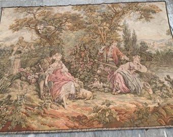 Vintage French Tapestry: Medieval Pictorial, Cozy Wall Decor (4x6 ft.)