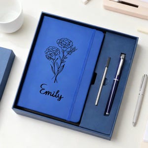 Gepersonaliseerde notitieboekjes en pennenset, gegraveerd geboortedagboek, kantoorcadeau