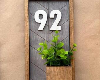 Modern House Number Sign with Planter, Custom Wooden Address Plaque, Personalized Door Number Sign, Front Porch Decor, Housewarming Gift