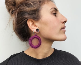 Big hoop earrings, Lightweight Fiber Earrings, Wool textile earrings, Geometric earrings, Gift for her