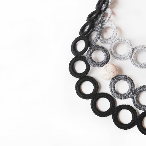 Bib necklace ombrè grey black  / Statement crochet necklace / Fiber necklace / Winter fashion / Crochet jewelry / Luxury gift for her
