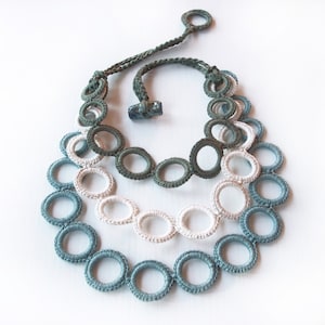 Bib Crochet necklace Fiber necklace Pastel colors necklace Crochet jewelry Dusk blue Cream Olive Fashion jewelry image 2