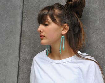 Fabric Earrings / Mint Earrings / Modern Earrings / Big tube Earrings / Modern Jewelry / Long Tube Earrings, Fiber Earrings / Fabric jewelry