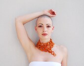 Scarf fashion / Lightweight necklace orange cashmere  / Luxury crochet accessories  / Fall textile jewelry / Infinity crochet scarf