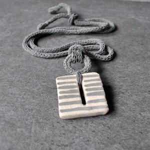 Striped ceramic necklace / Silver necklace with square ceramic pendant / Handmade unique necklace / Geometric jewelry / Gift for her