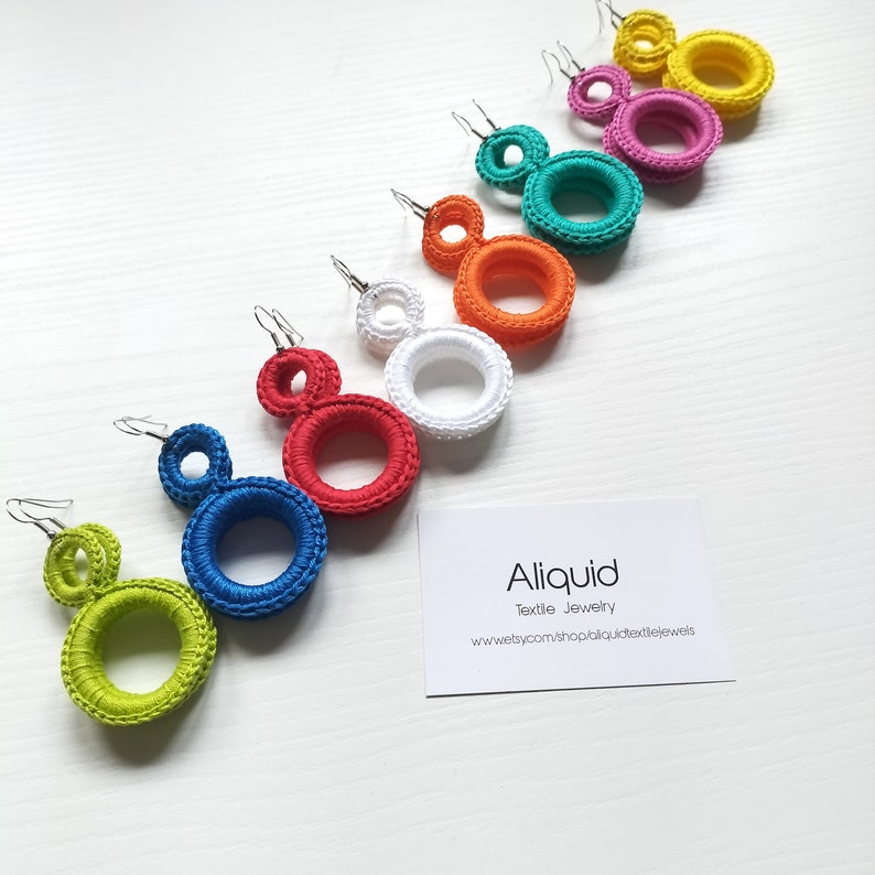 Handmade Earrings / Big Crochet Earrings / Fiber Earrings / Lightweight Earrings / Gift under 30 / Crochet jewelry / Geometric Earrings image 5