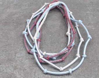 Handmade Cotton Multistrand Necklace: Pastel Knitted Textile Jewelry