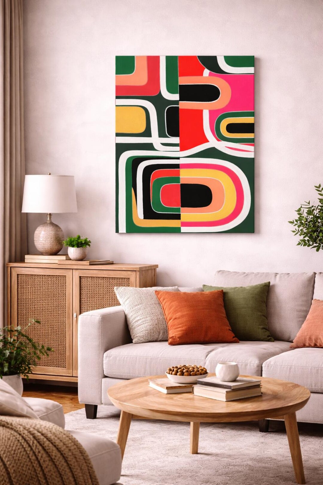 Original Geometric Abstract Painting, Mid Century Modern Acrylic Canvas ...