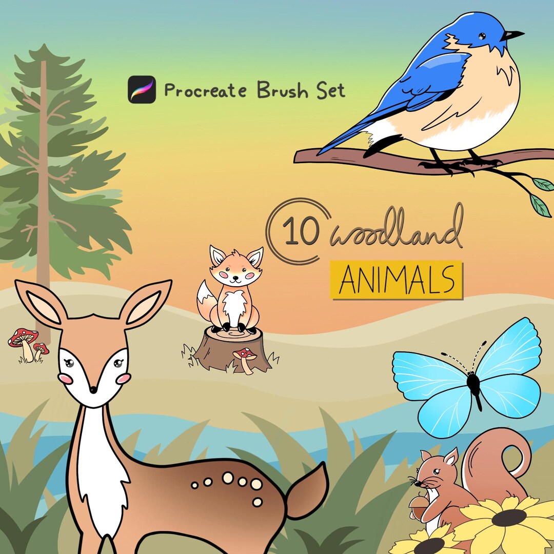 Procreate Woodland Animals Stamp Brushes - 10 Hand Drawn Designs - Etsy