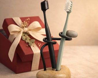 Toothbrush Holder Handmade Gift, Unique Stone Toothbrush Holder, Bathroom Organizer, Natural Pebble Decor, Housewarming Gift