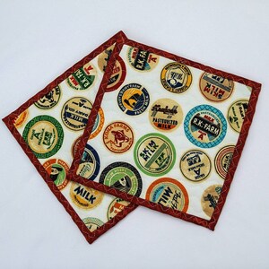 Gesteppte Topflappen, gesteppte Topflappen, Topflappen, 2er-Set, Landhaus, Bauernhof, Milchkannen