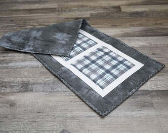 Table Runner, Table topper, quilted table runner, Dresser Scarf, Quilted table runner, Plaid, gray, charcoal, grunge