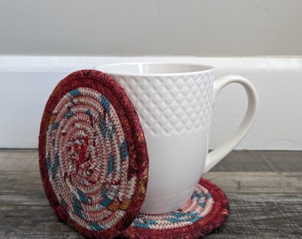 Clothesline Coasters, Coasters, Coiled Coasters, Scrappy Coasters,  Fabric coasters, Set of 2, red, cream, camper, Stonehenge