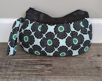 Buttercup Zipper Clutch Bag Purse, Pouch, Cosmetic Bag, Makeup Bag, Clutch, Buttercup Bag, Wristlet, zipper bag, black, green, flower damask