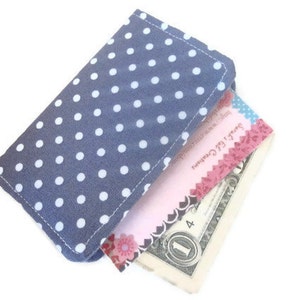 Card Holder, mini pocket wallet, grey, polka dots image 1