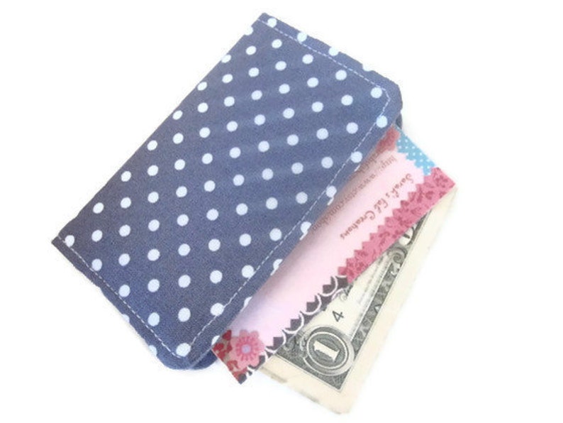 Card Holder, mini pocket wallet, grey, polka dots image 1