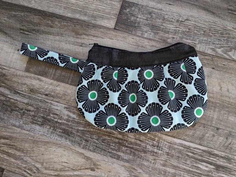 Buttercup Zipper Clutch Bag Purse, Pouch, Cosmetic Bag, Makeup Bag, Clutch, Buttercup Bag, Wristlet, zipper bag, black, green, flower damask image 3