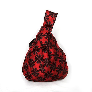 Japanese Knot Bag, Reversible, Project Bag, red brick red, black, grunge, windmill, country