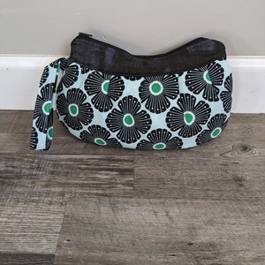 Buttercup Zipper Clutch Bag Purse, Pouch, Cosmetic Bag, Makeup Bag, Clutch, Buttercup Bag, Wristlet, zipper bag, black, green, flower damask image 7