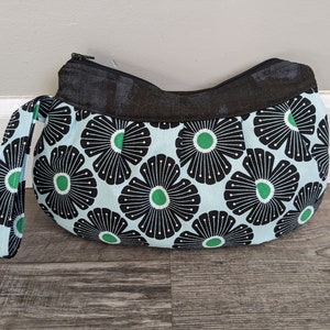 Buttercup Zipper Clutch Bag Purse, Pouch, Cosmetic Bag, Makeup Bag, Clutch, Buttercup Bag, Wristlet, zipper bag, black, green, flower damask image 8