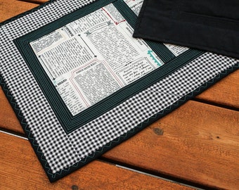 Table Runner, Table topper, quilted table runner, Dresser Scarf, Quilted table runner, recipes, newspaperprint
