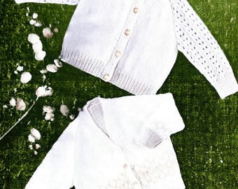Vintage 1970s Easter Baby Knitting Cardigan Pattern V Neck & Round Neck Bobble Cardigan Newborn Toddler Instant Digital Download