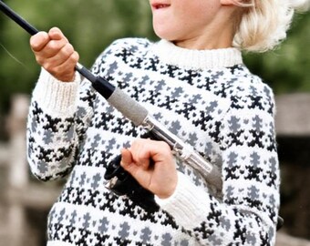 Vintage 1980s Scandinavian Fair Isle Sweater Knitting Pattern PDF Nordic Snowflake Stranded Kids Jumper Unisex Instant Digital Download