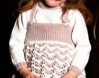 Vintage 1980s Girls Lace Pinafore Dress & Sweater Knitting Pattern PDF | Blush Lace Skirt Rollneck Set Children | Instant Digital Download