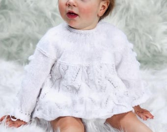 Lacy Angel Baby Top Knitting Pattern PDF – Vintage Lace Baby Dress Sweater, Heirloom Christening Outfit, Instant Download