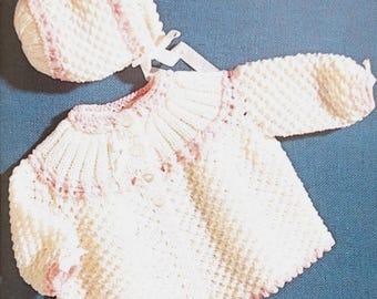 Vintage 1970s Baby Star Stitch Matinee Set Knitting Pattern PDF | Lace Jacket Bonnet Bootees Newborn | Baby Shower Gift | Instant Download
