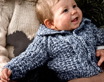 Vintage 1980s Baby Cable Front Jacket Knitting Pattern PDF Chunky Marl Collar Coat Newborn Toddler Unisex Baby Knit Instant Digital Download