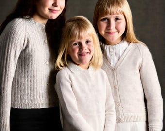Vintage Cardigan Knitting Pattern PDF – Three version Girls Buttoned Sweater (Digital Download)