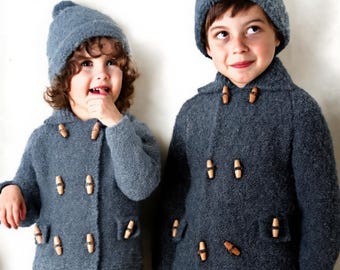 Vintage Jacket and Hat Knitting Pattern PDF - Classic Toggle Coat & Beanie Set, Retro Children’s Sweater, Instant Download