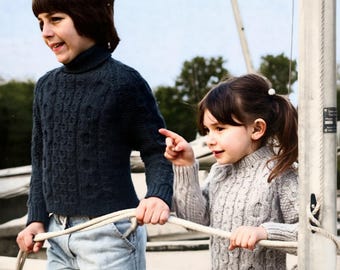 Children's Aran Sweater Knitting Pattern – Cable Knit Jumper, Crew/Polo Neck (PDF Download)