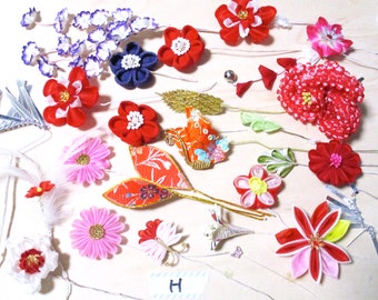 Lot Destash vintage Fleur de soie japonaise Kanzashi Millinery fleur H