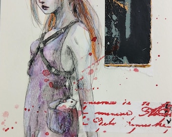 Original Small Mixed media Painting Drawing