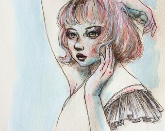 Original Small Mixed media Painting Drawing