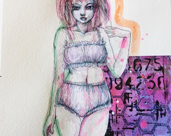 Original Small Mixed media Painting Drawing