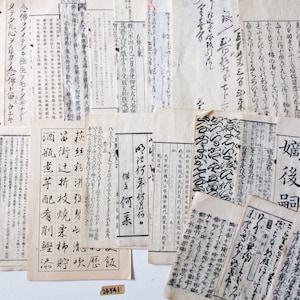 50 páginas de páginas de libros japoneses antiguos y papeles escritos a mano, chatarra efímera