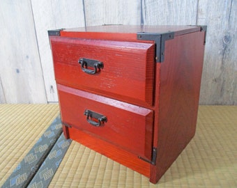 petite commode vintage en bois, boîte à bijoux japonaise en bois