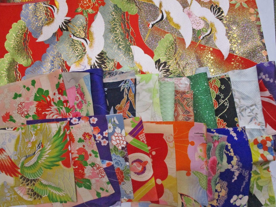 1.2lb 560g Vintage Destash Silk Fabric KIMONO Scrap Remnant Assorted ...