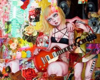 Original Mixed media oil collage painting