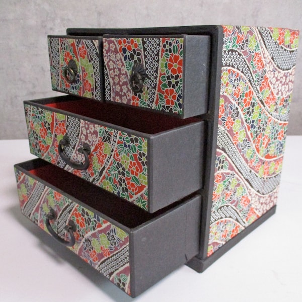 Vintage Japanese chipboard small drawer jewelry box chest