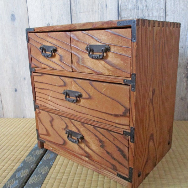 Vintage Japanese wooden small drawer jewelry box chest