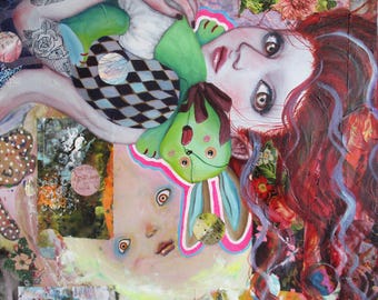 Original Mixed media oil collage painting