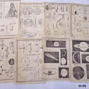 8 páginas 1900s Antigo japonês WASHI bloco de impressão em madeira Ciência Astronomia planeta lua ilustração pequeno recorte Papel Ephemera Scrap 25298
